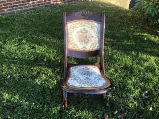 Vintage Antique Folding Wooden Rocking Chair Victorian Style 2
