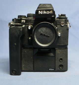 Vintage Black Nikon F3hp 35mm Body With Md - 4 Motor Drive Film Camera Vgc