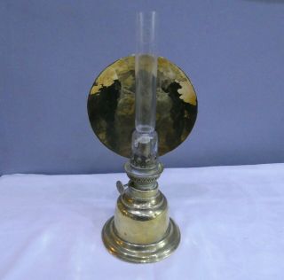 Antique Brass Oil Lamp With Reflector Wall Mounted Or Standing