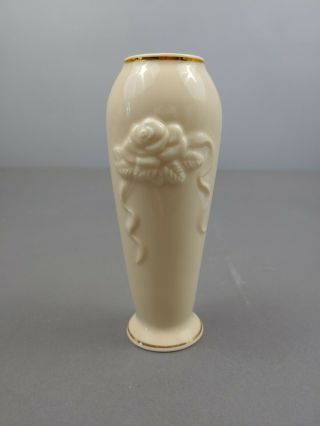 Lenox Embossed Rose Bud Vase Cream With Gold Trim -