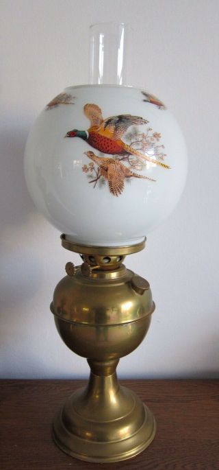 Vintage Brass Oil Lamp With Chimney & Shade - Order