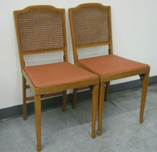 2 Vintage Leg - O - Matic Folding Wood Chairs
