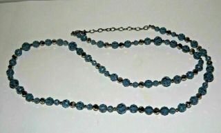 Lovely Swarovski Gray Blue & Gold 32 " Crystal Bead Necklace / Signed