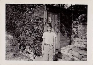 Old Vintage Antique Photograph Cute Little Boy Standing By Club House