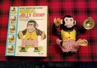 Vintage Daishin Ck Japan Musical Jolly Chimp Cymbal Monkey W/ Box -