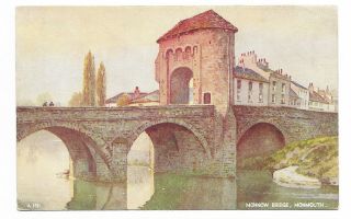 Monnow Bridge,  Monmouth Vintage E W Haslehurst Art Postcard 244a