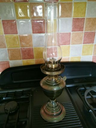 Vintage Brass Oil Lamp With Chimney And Wicks