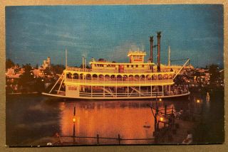 Disneyland Anaheim Vintage Postcard – Mark Twain At Night Time C - 3