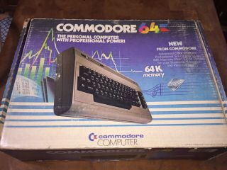 Vintage Commodore 64 Computer With Power Supply,  Video Cable,  Box,  User Guide