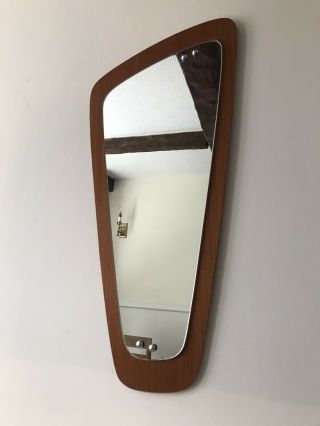 Vintage Mid Century Teak Asymmetric Wall Mirror Retro Vertical Long