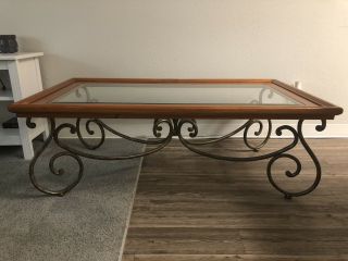 Vintage Spanish Style Solid Wrought Iron Gold Coffee Table