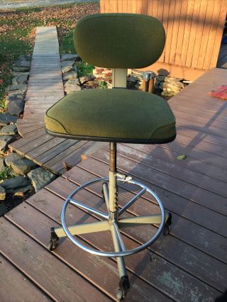 Vintage Cramer Adjustable Rolling Adjustable Stool Industrial Steel Chair 1950