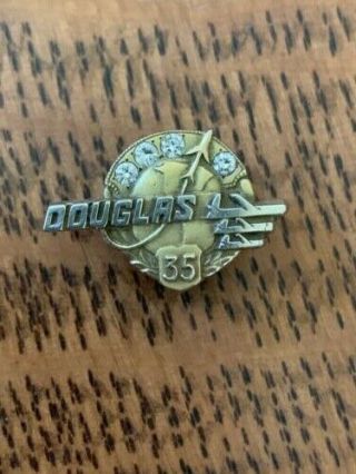 Very Rare Vintage Douglas Aircraft 35 Year Pin.  14k Gold,  4 Diamonds