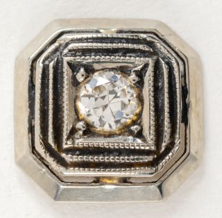 Antique Art Deco 14k White Gold Square Stick Pin W Diamond
