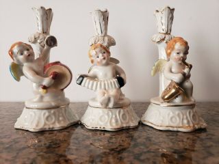 Occupied Japan Cherub Angels Figurines Musical Band Candle Holders Vintage
