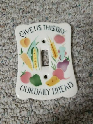 Vintage Ceramic Light Switch Plate " Give Us This Day Our Daily Bread " Religious