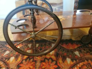 Vintage inlaid Serving Drop Leaf Table Tea Cart trolly brass wheels 2