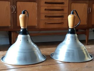 2 X Vintage Mid Century Modern Aluminium Industrial Lights Lamps & Tripod Stands