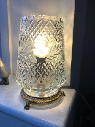 Vintage Cut Crystal Glass Table Lamp - Ornate Footed Brass Stand - Gorgeous