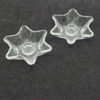 Set Of 2 Vintage Clear Glass Star Shaped Tapered Candle Holder 6 Points