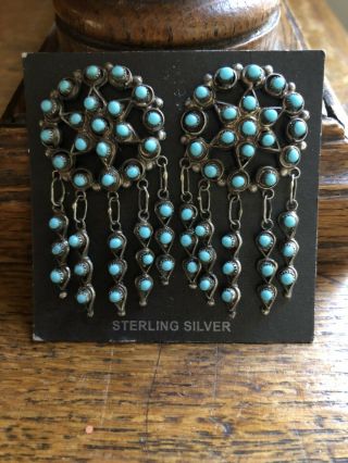 Vintage Zuni Sterling Silver Turquoise Petit Point Post Dangle Earrings
