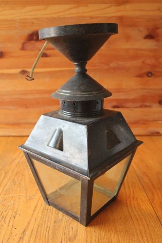 Vintage Copper Lantern Porch Light Pendant Rustic Country Painted Black Glass