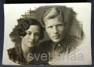 1935 Cute Couple Handsome Man Guy Lovely Young Woman Soviet Youth Vintage Photo