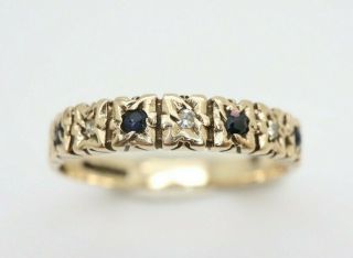 Vintage 9ct Gold Sapphire & Diamond Half Eternity Band Ring,  Size N