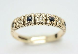Vintage 9Ct Gold Sapphire & Diamond Half Eternity Band Ring,  Size N 2