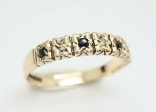 Vintage 9Ct Gold Sapphire & Diamond Half Eternity Band Ring,  Size N 3