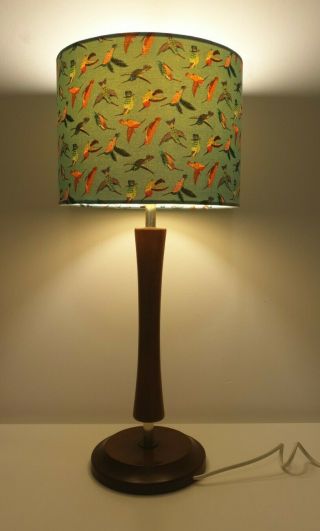 Vintage Mid Century Modern Teak And Brass Coated Table Lamp Fully