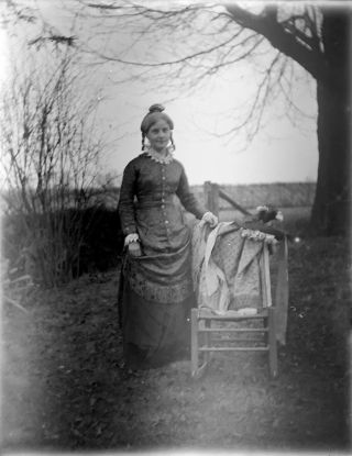 (2) Antique Glass Plate Negative - Girl Posing With Chair - Early 1900 