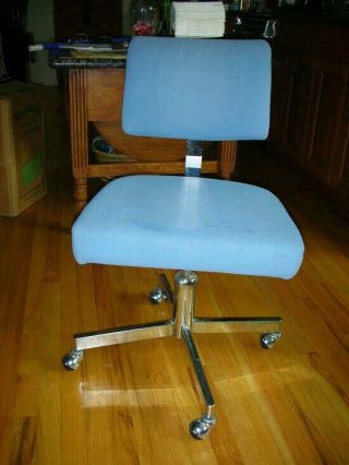 Mid Century Modern Office Chair Desk Swivel Vintage Industrial Blue Rolling