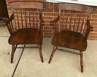 (set Of 2) Vintage Nichols & Stone Co.  Solid Wood Arm Chairs