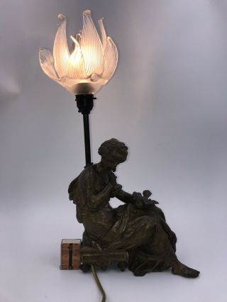 Antique Victorian French Bronzed Metal Table Light Lamp C 1900