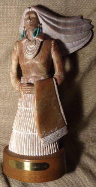 Old Vintage Carved Stone Native American Indian Carving Art Statue Signed Woman