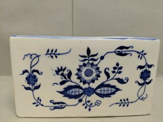 Vintage Blue White Porcelain Flower Frog Vase With Holes Flowers Scrolls Leaves