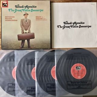 Yehudi Menuhin The Great Violin Concertos (hmv Sls 5106) 4 X Vinyl Set,  Book