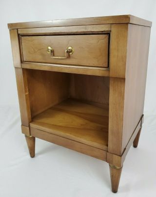 Mid - Century Nightstand End Table With Drawer Walnut Wood Retro Vintage