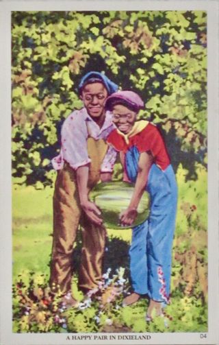 Vintage Post Card Black Americana " A Happy Pair In Dixieland " 04 In Series