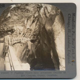 Boy Wooden Walkway Box Canyon Ouray Co Keystone Stereoview C1900
