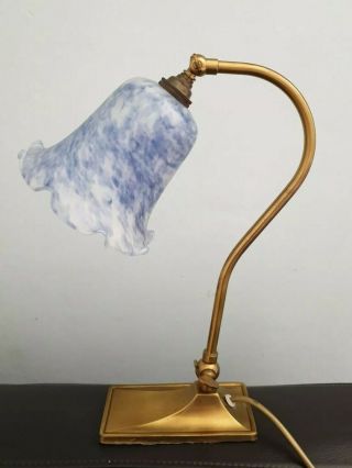 Art Nouveau Desk Lamp W.  A.  S Benson Style Adjustable Brass Lamp Glass Shade
