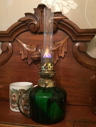Antique French Brass And Glass Oil Lamp