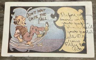 Vintage Postcard Don’t Wait Until The Fall Banana Peel Comic Udb