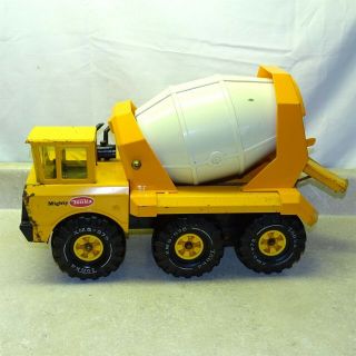 Vintage Mighty Tonka Orange Cement Mixer Truck,  Pressed Steel Toy Vehicle