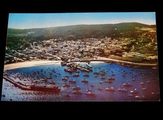 Vintage Postcard,  Monterey,  Ca,  Aerial View Of City,  Bay & Fishing Fleet,  Wharf
