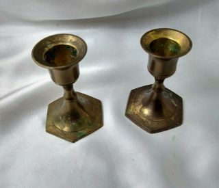 Vintage Pair 2.  75  High Solid Brass Candle Sticks Holders Made In India