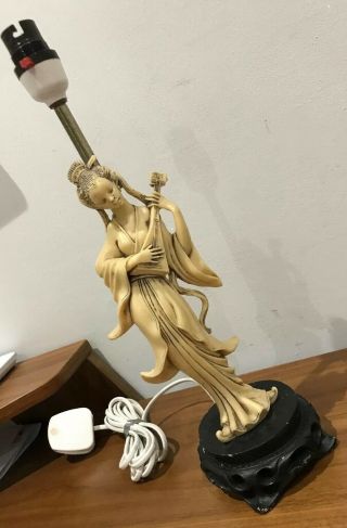 Vintage Oriental Carved Chinese Lady Table Lamp 39cm