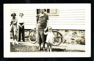Vintage Photo Mother And Child Schwinn ? Bicycle Gloversville Ny Pool Ave.  1935