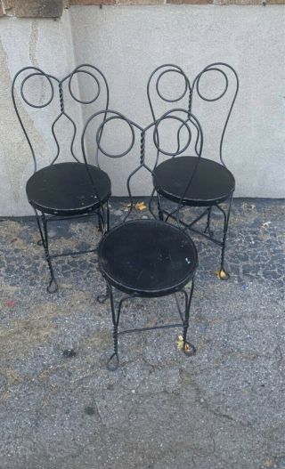 Vintage 3 Wrought Iron Ice Cream Parlor Chairs